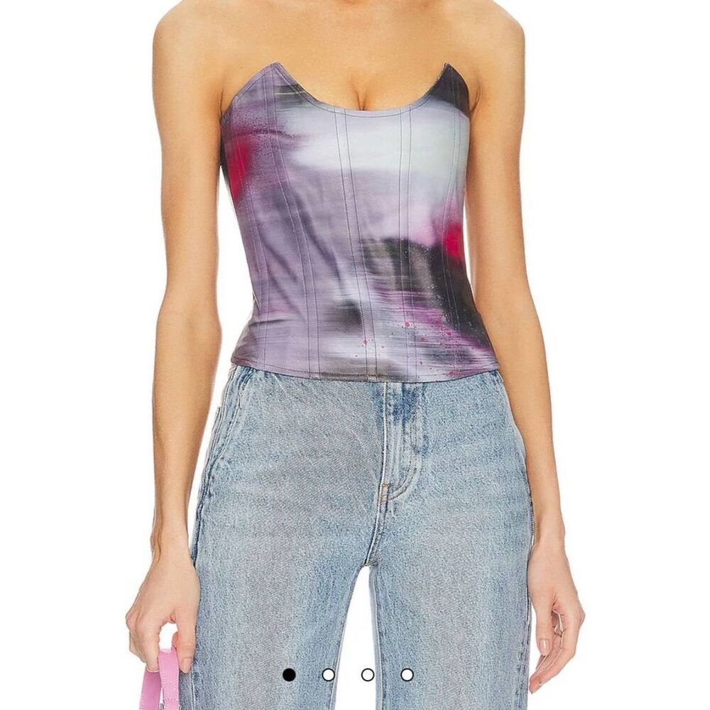 Miaou Womens Small Leia Corset Vegan Leather Top Purple Gray — image 2 of 8